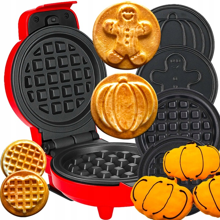 GOFROWNICA MINI GOFRY MOCNA NIEPRZYWIERAJACA 8 PŁYTEK 4 WZORY CZERWONA