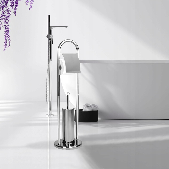 STOJAK UCHWYT NA PAPIER + SZCZOTKA DO WC ZESTAW STABILNY WYTRZYMAŁY MODNY