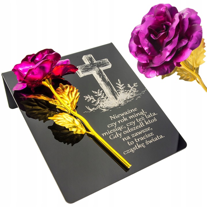 ZNICZ na cmentarz RÓŻA Ozdoba DEKORACJA na grób GRAWEROWANY podstawka