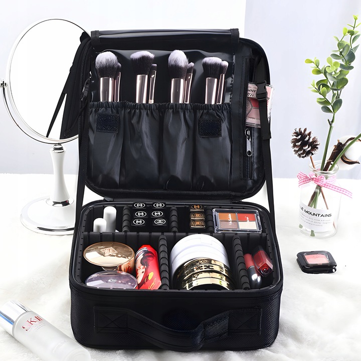 KOSMETYCZKA ORGANIZER KUFEREK NA KOSMETYKI DUŻA TORBA PODRÓŻNA CZARNA