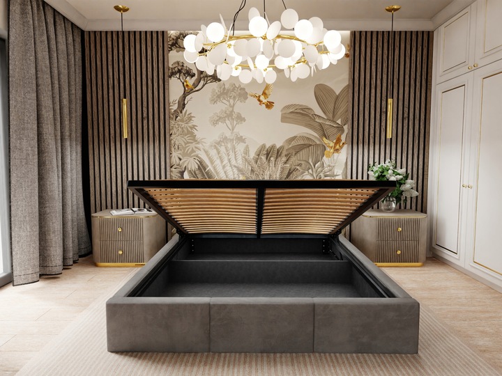 ŁÓŻKO TAPICEROWANE DO SYPIALNI 160x200 ŁÓŻKO PODWÓJNE Z POJEMNIKIEM