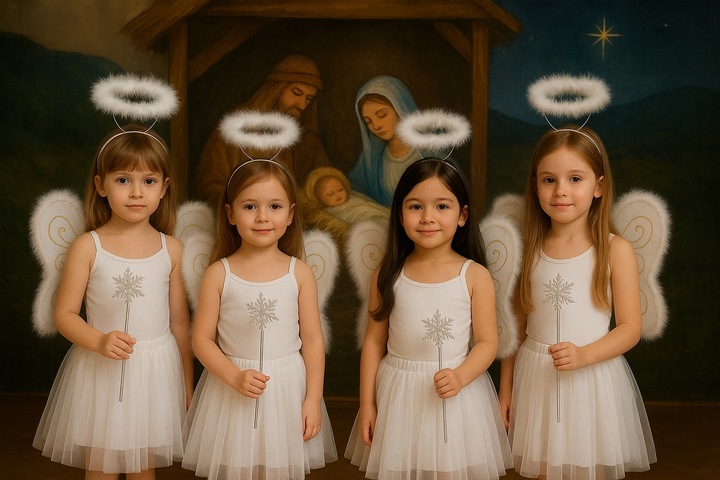 STRÓJ ANIOŁKA ANIOŁA KOSTIUM PRZEBRANIE NA JASEŁKA SKRZYDŁA AUREOLA