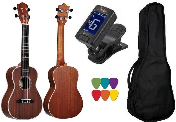 UKULELE KONCERTOWE + TABELA+POKROWIEC+TUNER+KOSTKI
