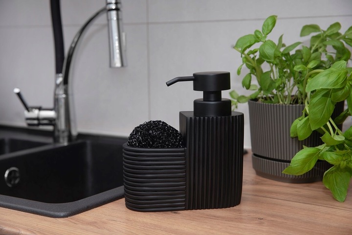 Dozownik na płyn z organizerem i gąbką RIBBON 380ml czarny