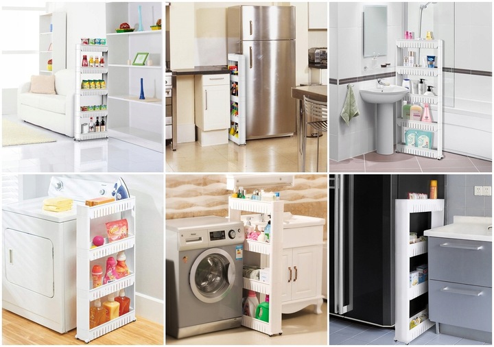 MOBILNA SZAFKA DO ŁAZIENKI KUCHNI PRALNI WĄSKA SZARA REGAŁ NA KÓŁKACH PÓŁKA