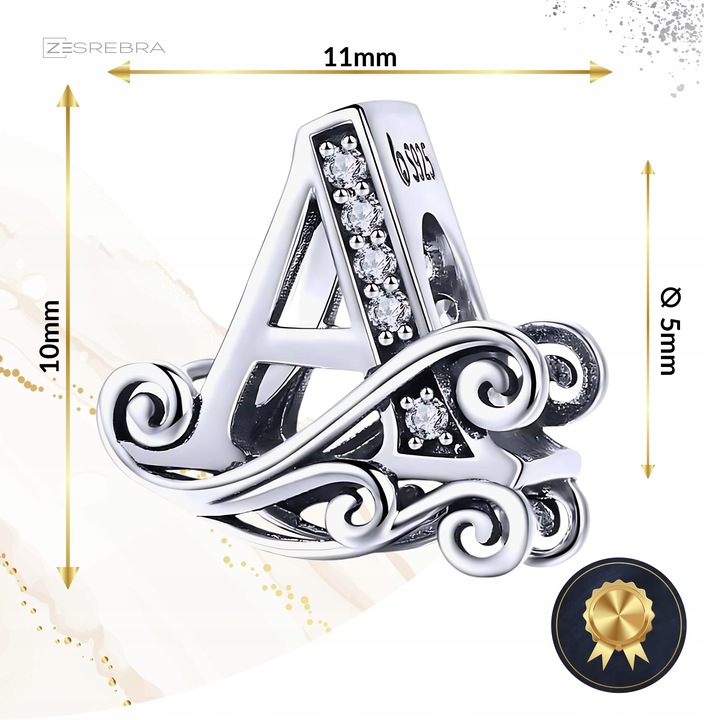 CHARMS LITERKA A srebro 925 srebrna litera koralik zawieszka charms pr S925