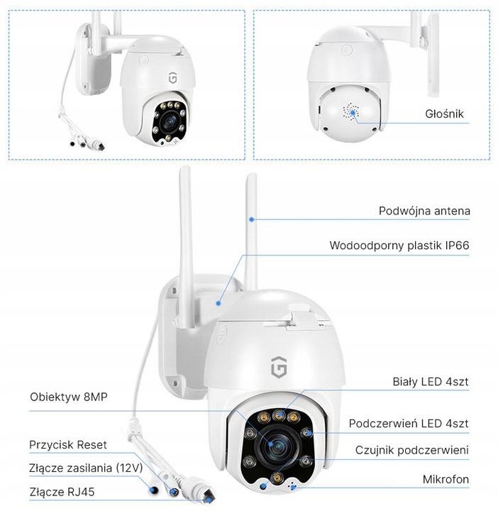 KAMERA ZEWNĘTRZNA IP WiFi OBROTOWA 8 MPX 8 MP 4K IP66 ZOOM 5X DETEKCJA