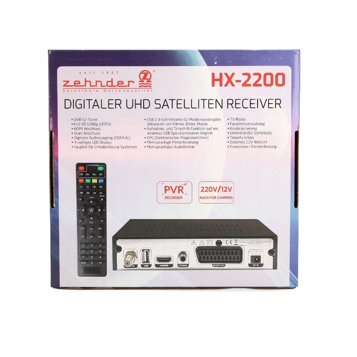 Tuner satelitarny FTA HD DVB-S2 ZEHNDER HX-2200 ASTRA