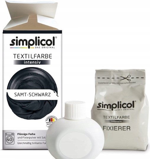 CZARNY BARWNIK DO TKANIN SIMPLICOL DO PRALKI 560G NIEMIECKI