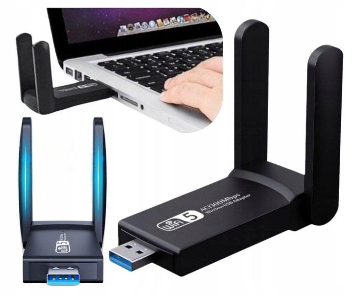 ADAPTER WI-FI KARTA SIECIOWA USB 3.0 1300Mbps ANTENA ZEWNĘTRZNA WIFI