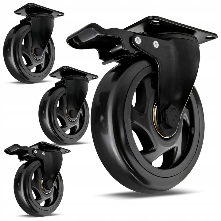 KÓŁKA OBROTOWE Z HAMULCEM 100 MM ZESTAW JEZDNY DO 500 KG DO MEBLI