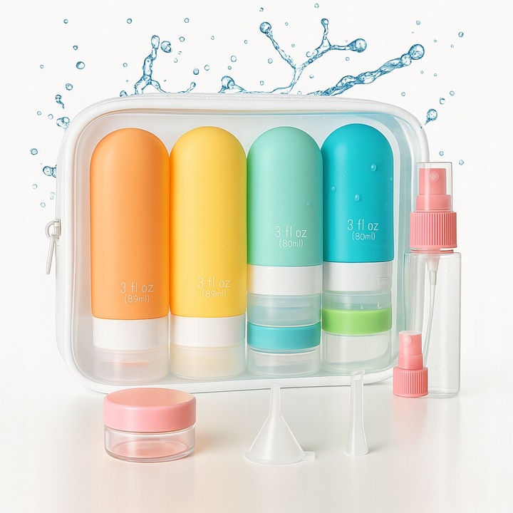 KOSMETYCZKA PODRÓŻNA POJEMNIKI DO SAMOLOTU BUTELKI ZESTAW PODRÓŻNY