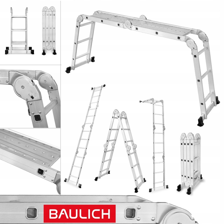 Drabina aluminiowa składana przegubowa wielofunkcyjna 4x3 + podest