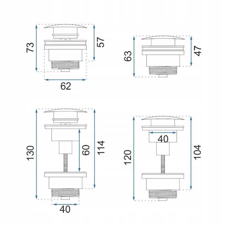 Korek Umywalkowy KLIK-KLAK Złoty Uniwersalny do Umywalki Automatyczny REA