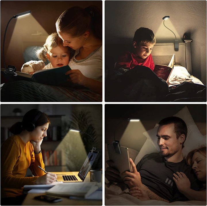 Lampa do czytania LED z klipsem lampka USB AKUMULATOR ZDROWA DLA OCZU