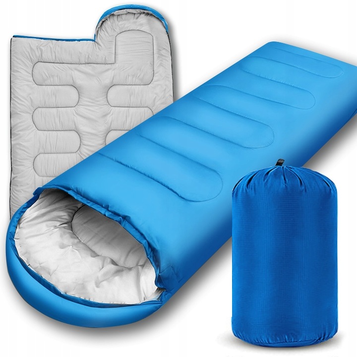 LEKKI ŚPIWÓR TURYSTYCZNY MUMIA KAPTUR 210CM CIEPŁY KOŁDRA + POKROWIEC 2w1