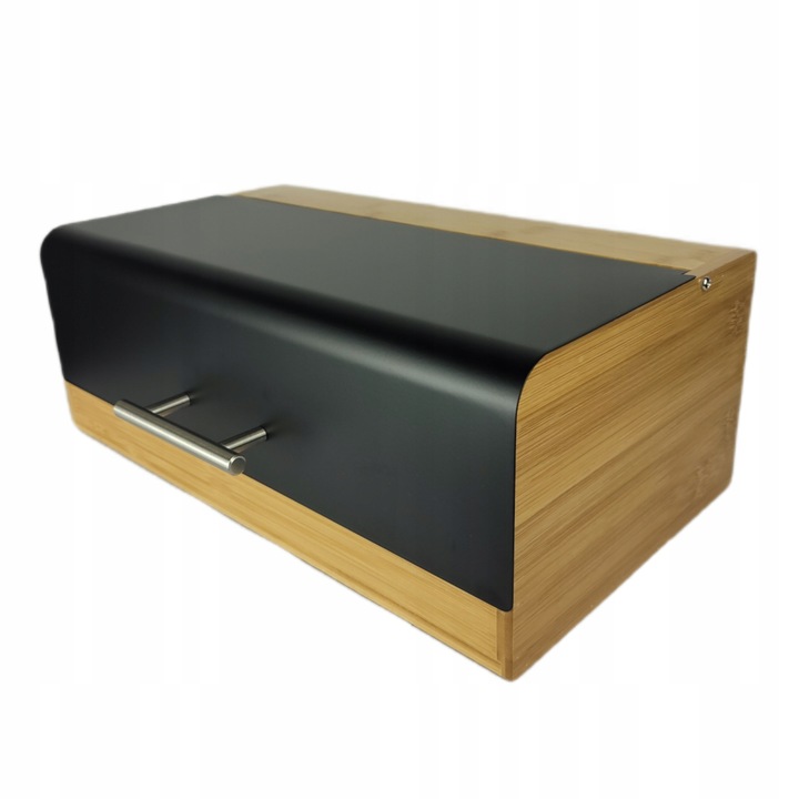 Chlebak bambusowy czarna stal pojemnik na pieczywo nowoczesny desig kuchnia