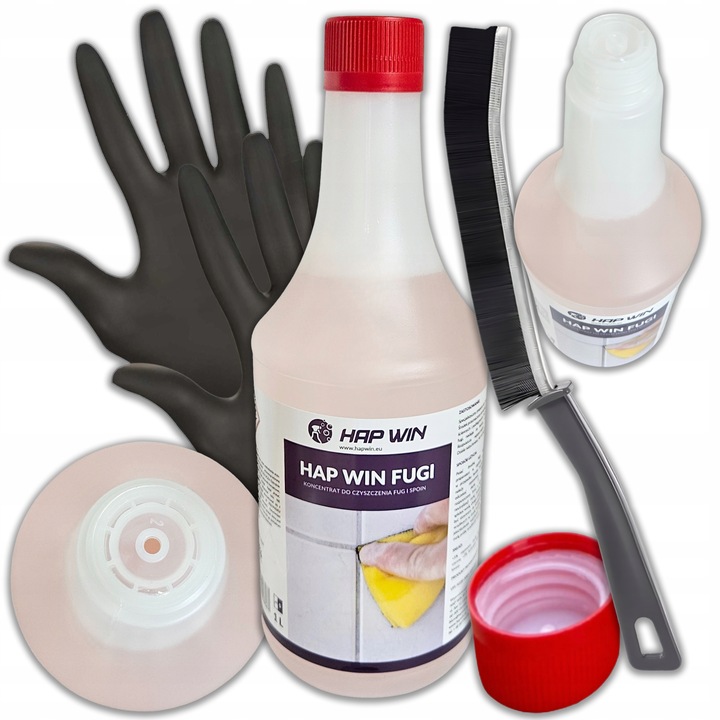 Płyn Środek do Czyszczenia Fug Zestaw Hap Win 1L + Szczotka + Rękawiczki
