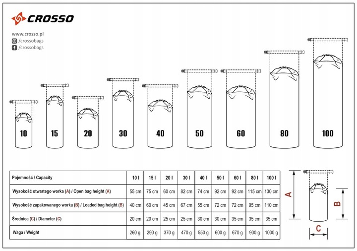 Pomarańczowy worek Crosso Dry Bag / 20 l