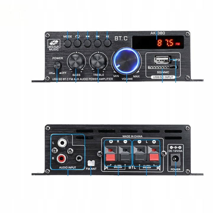 WZMACNIACZ AMPLITUNER RADIO SAMOCHODOWE GŁOŚNIK KARAOKE BLUETOOTH +