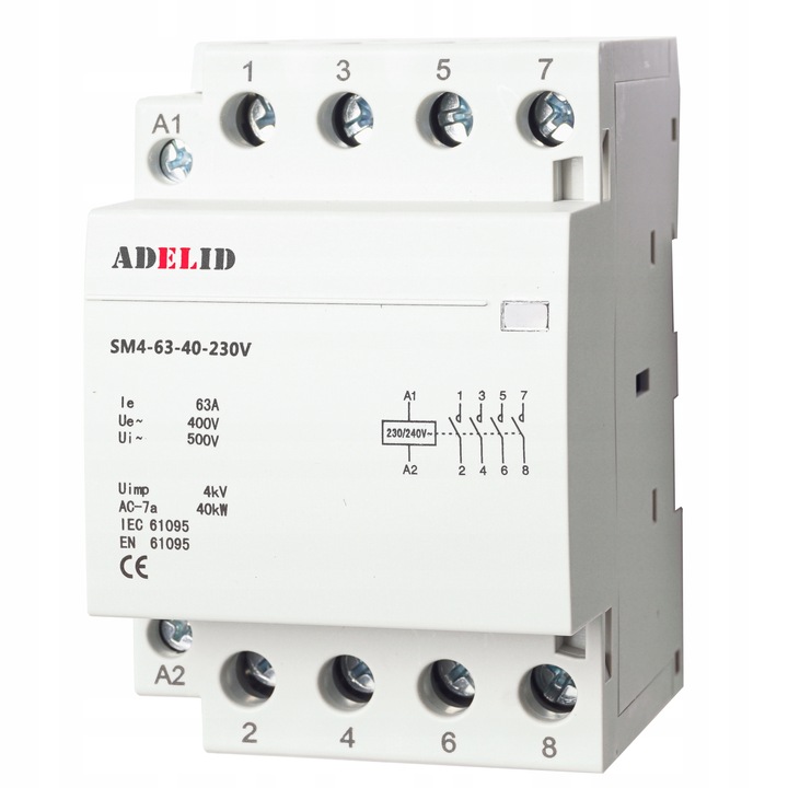 STYCZNIK MODUŁOWY 63-40 230V 63A 3P 4Z 3-FAZ 40A