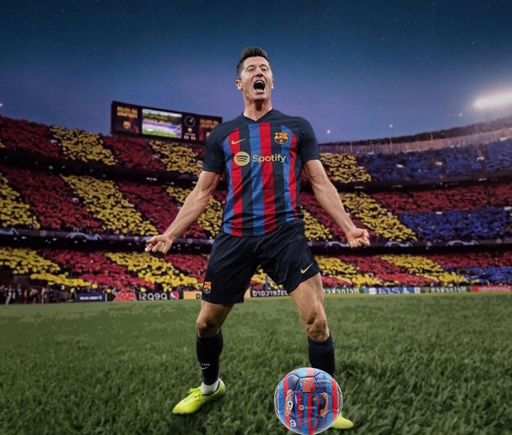 ORYGINALNA PIŁKA NOŻNA FC BARCELONA r5 LEWANDOWSKI DO NOGI NA TRAWĘ