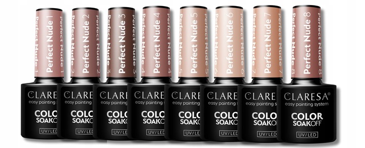 CLARESA PERFECT NUDE 1-8 LAKIER HYBRYDOWY ZESTAW KOLEKCJA BEŻE TPO FREE