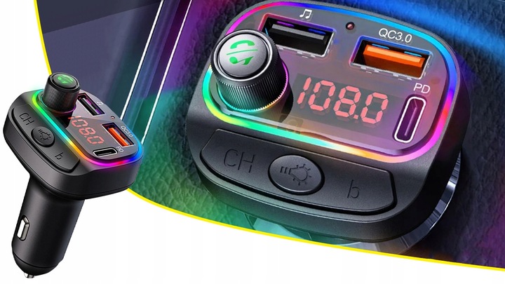 Transmiter bluetooth samochodowy FM USB szybka ładowarka samochodowa