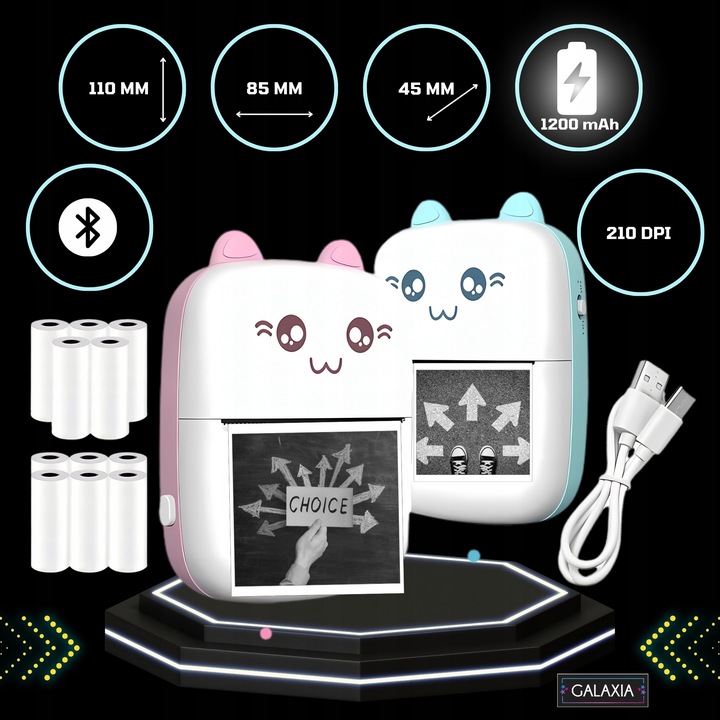 Mini Drukarka Termiczna DRUKUŚ ORYGINALNY Do Zdjęć Przenośna + 11 ROLEK