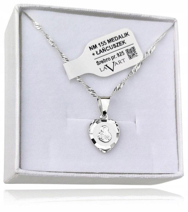 Łańcuszek Srebrny MEDALIK KOMUNIJNY Matka Boska do Komunii na Chrzest