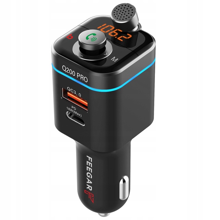 Transmiter FM Bluetooth Feegar Q200 PRO Szybka Ładowarka QC 4.0 42W