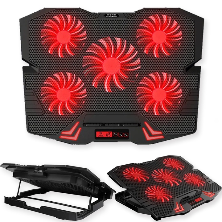 PODSTAWKA CHŁODZĄCA POD LAPTOPA Z WYŚWIETLACZEM LED REGULACJA 9-17" MOCNA