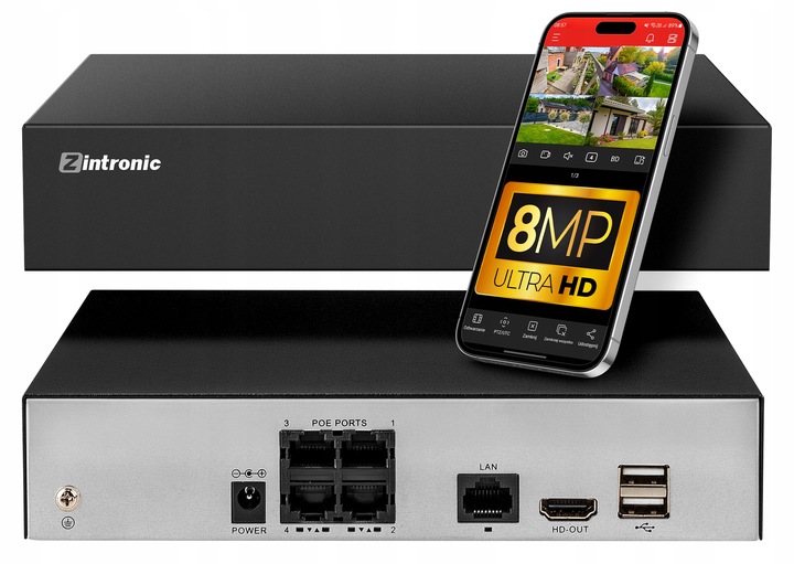 ZESTAW DO MONITORINGU DOMU 8Mpx IP POE 4 KAMERY ZEWNĘTRZNE AUDIO DYSK 2TB