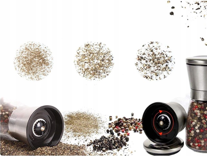 Młynek do Pieprzu i Soli Przypraw Ręczny 2szt DUŻY Pojemnik