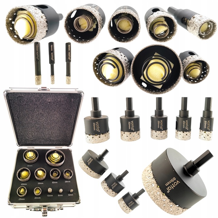 OTWORNICA DIAMENTOWA KORONKA DO GRESU M14 ZESTAW ⌀ 6,8,10,35,68 mm ADAPTER