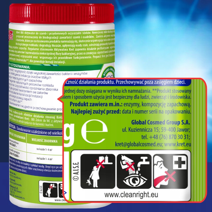 Kret Aktywator Bakterie do Szamba i Oczyszczalni Przydomowych Tłuszcze