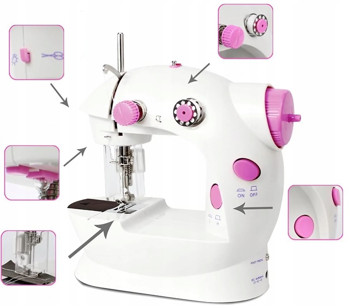 PRAWDZIWA MASZYNA DO SZYCIA DLA DZIECI + IGŁA NICI Z OSŁONĄ NA PALCE LAMPKA