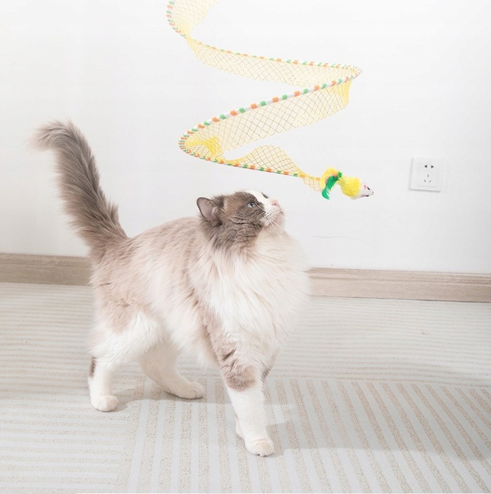 TUNEL DLA KOTA ZABAWKA SPRĘŻYNKA MYSZKA PIÓRKA 2w1