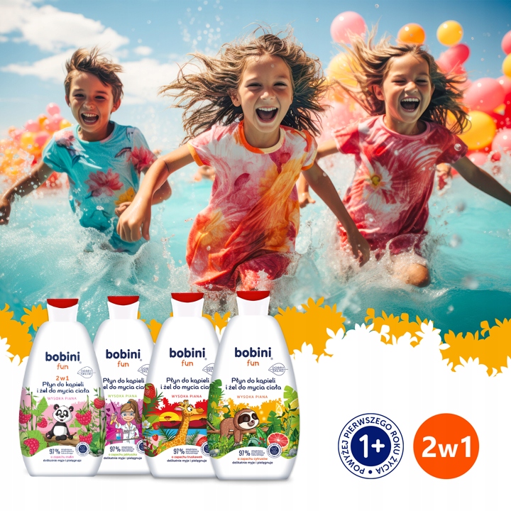 BOBINI Fun Płyn do Kąpieli Żel do Mycia dla Dzieci 2w1 Maxi Piana MIX 4x500