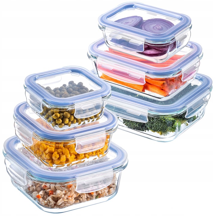 6x SZKLANE POJEMNIKI NA ŻYWNOŚĆ POJEMNIK LUNCHBOX DO LODÓWKI MIKROFALI