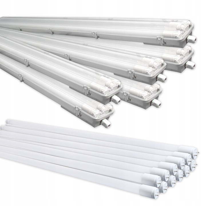 6x Oprawa hermetyczna 120cm Lampa LED natynkowa + 12x świetlówka LED