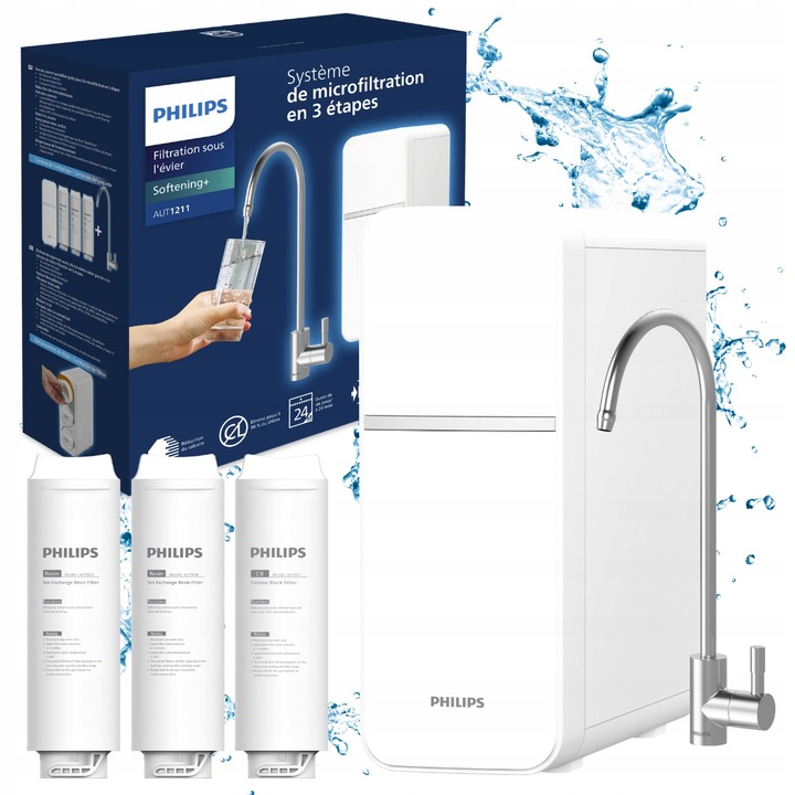 Przepływowy filtr do wody PHILIPS, filtr zmiękczający wodę, pod zlew +