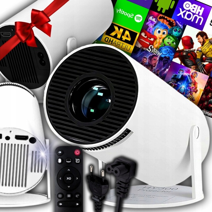 PROJEKTOR RZUTNIK ANDROID TV WIFI FULL HD PRZENOŚNY SMART GŁOŚNIK OBROTOWY