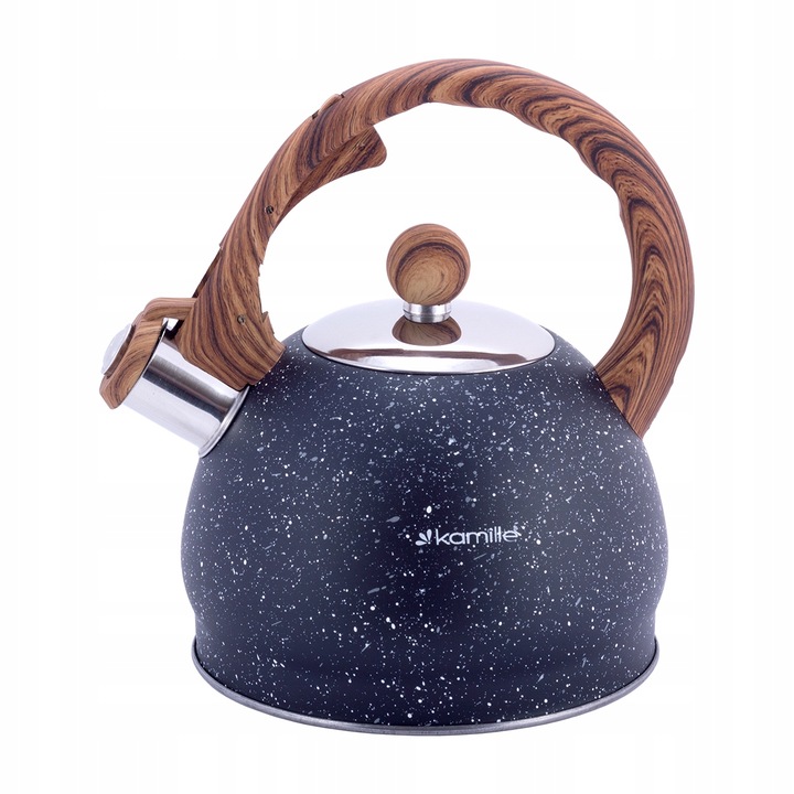 CZAJNIK NA GAZ INDUKCJA STALOWY Z GWIZDKIEM CZARNY marmurkowy 2l