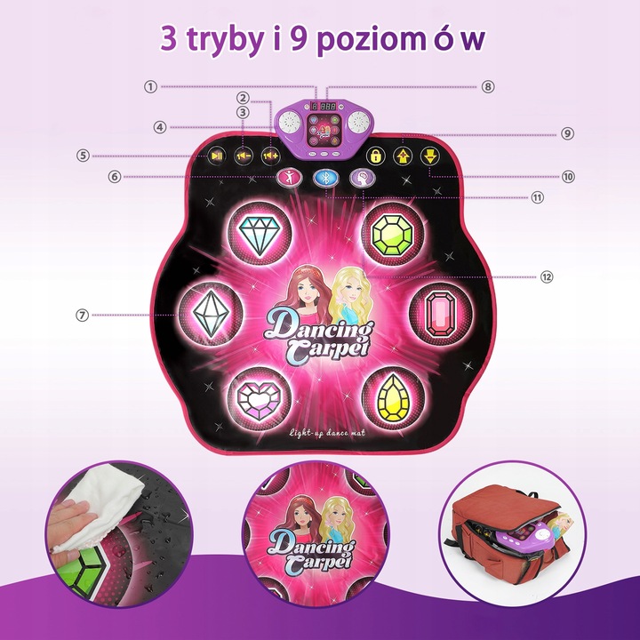 MATA DO TAŃCZENIA MUZYCZNA DLA DZIECI INTERAKTYWNA LED BLUETOOTH 27× POZIOM