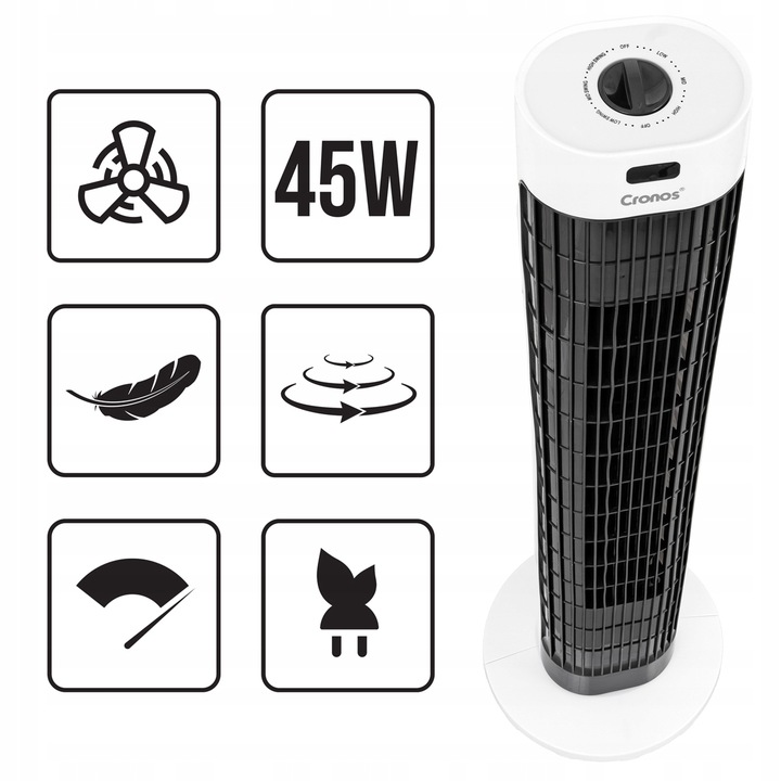 WENTYLATOR KOLUMNOWY WIATRAK STOJĄCY PODŁOGOWY WIEŻOWY DUŻY CICHY SWING 45W