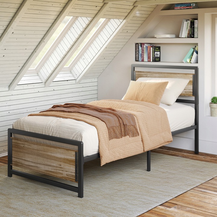 Bealife BF34 Łóżko 90x200 Metalowe Ciche Dla Młodzieży Szary