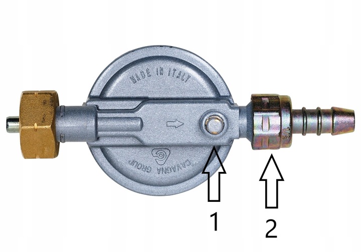WŁOSKI REDUKTOR butli z ZAWOREM wypływu gazu +BEZPIECZNIK termiczny