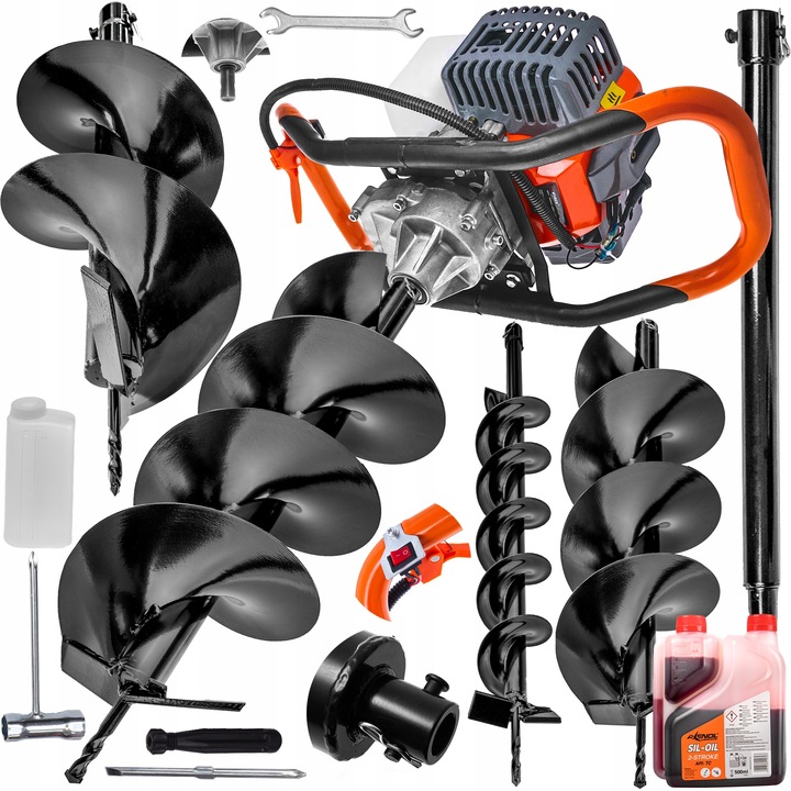 ŚWIDER DO ZIEMI WIERTNICA SPALINOWA GLEBY ZESTAW WIERTŁA 10/20/30 CM + OLEJ