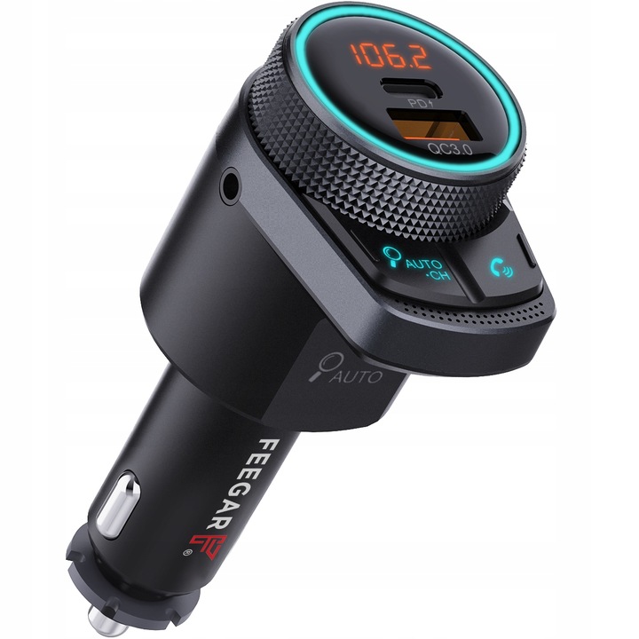 Transmiter FM Bluetooth Feegar AUX Szybka Ładowarka QC 3.0 38W